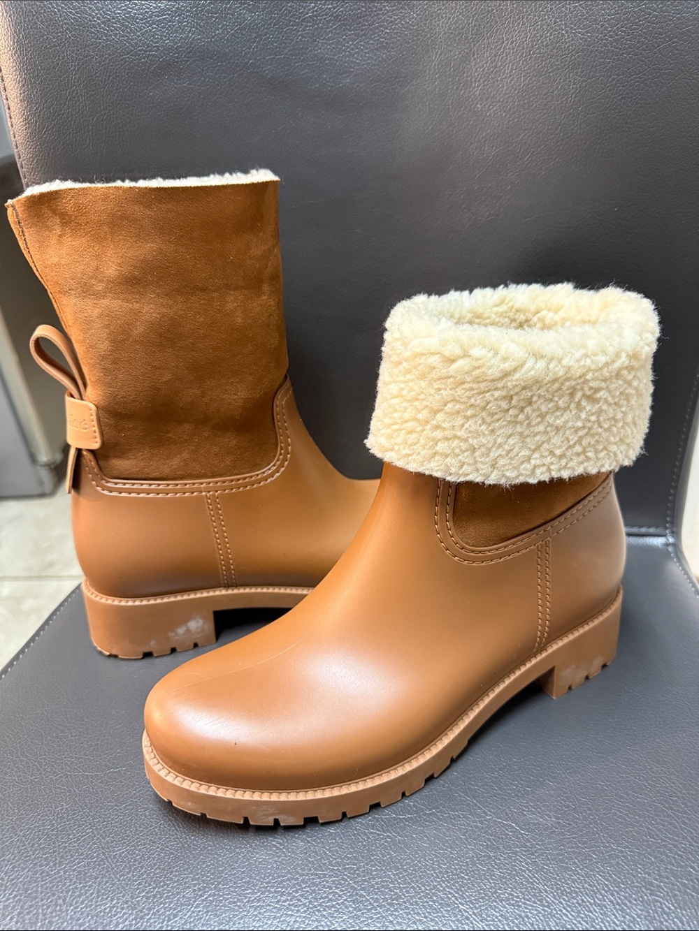 See by Chloé Rubber Fur Trim Classic Women's Mid-C Boots